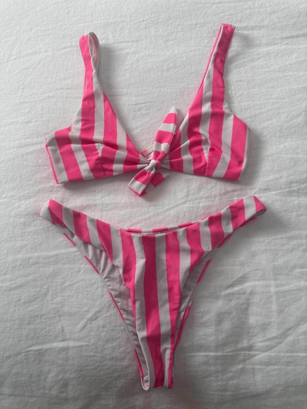 Hot Pink & White Striped Bikini Set